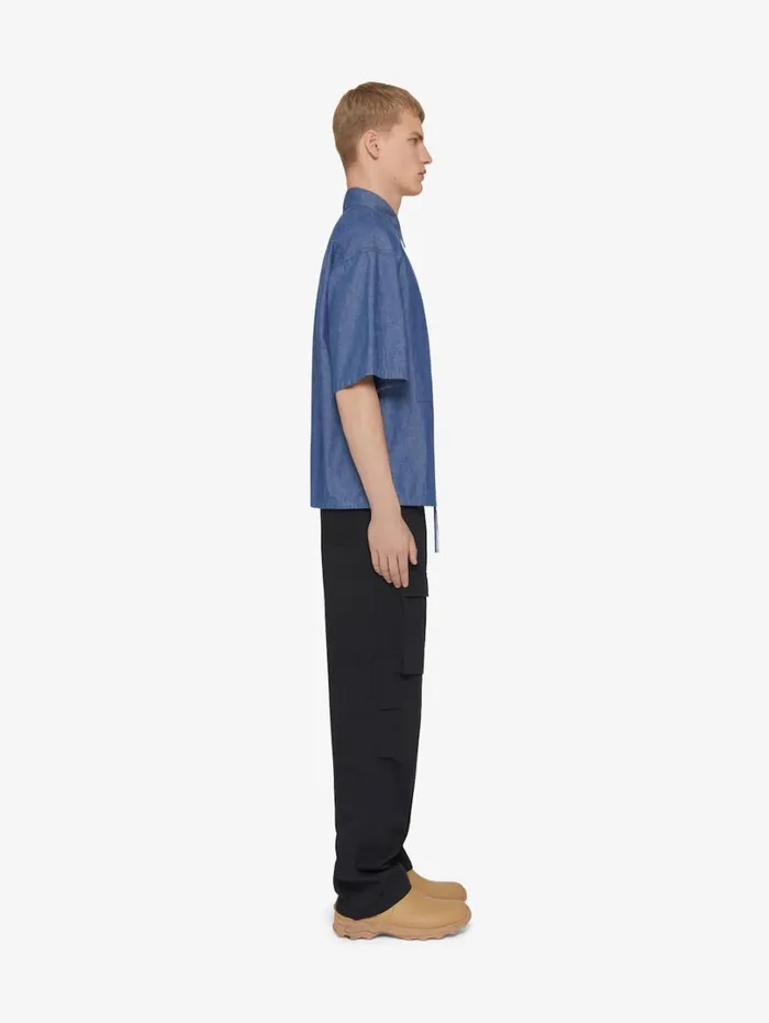 Givenchy Overshirt In Denim Chambray Light Blue Men Shirts
