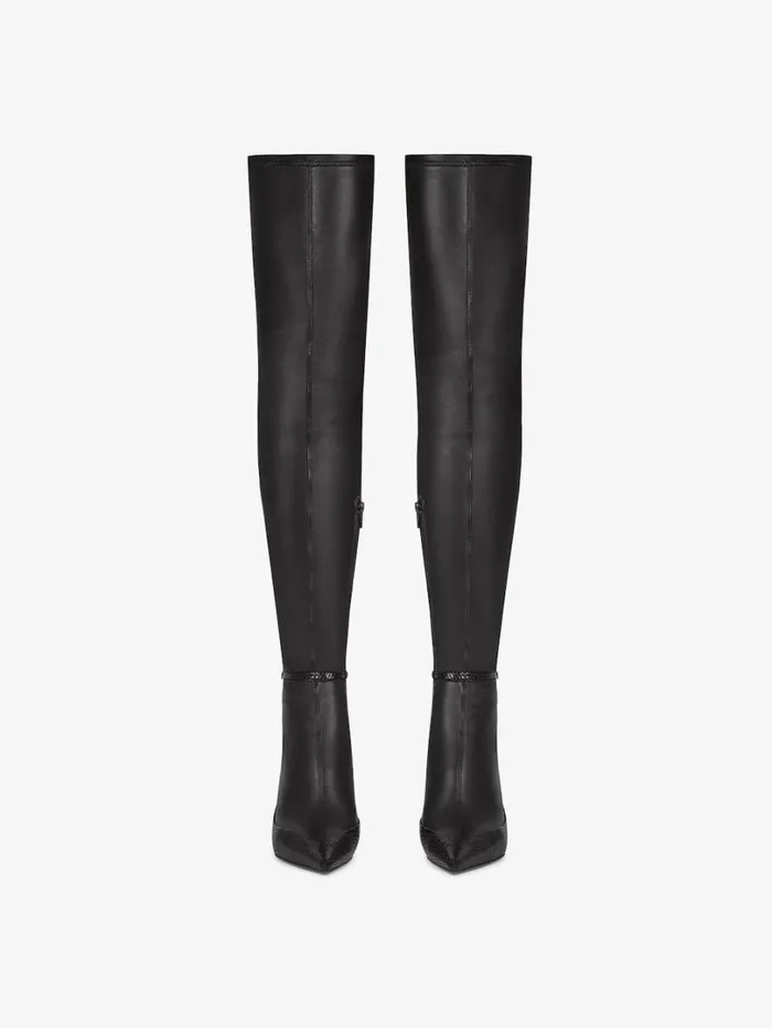 Givenchy Raven Overtheknee Boots In Leather And Ayers Black Women Boots and Booties Givenchy Raven Overtheknee Boots In Leather And Ayers Black Women Boots and Booties