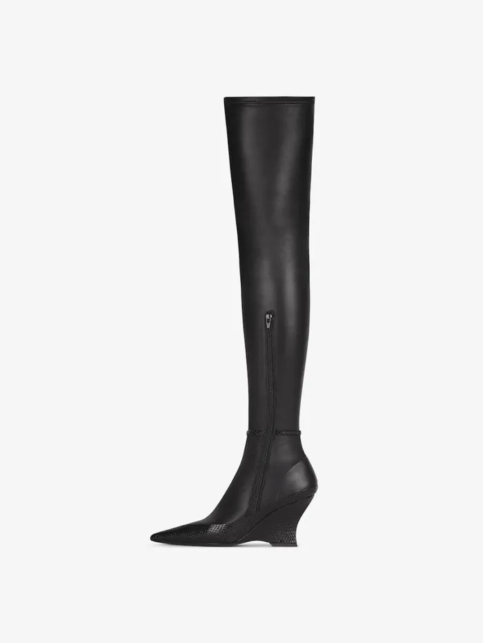 Givenchy Raven Overtheknee Boots In Leather And Ayers Black Women Boots and Booties Givenchy Raven Overtheknee Boots In Leather And Ayers Black Women Boots and Booties