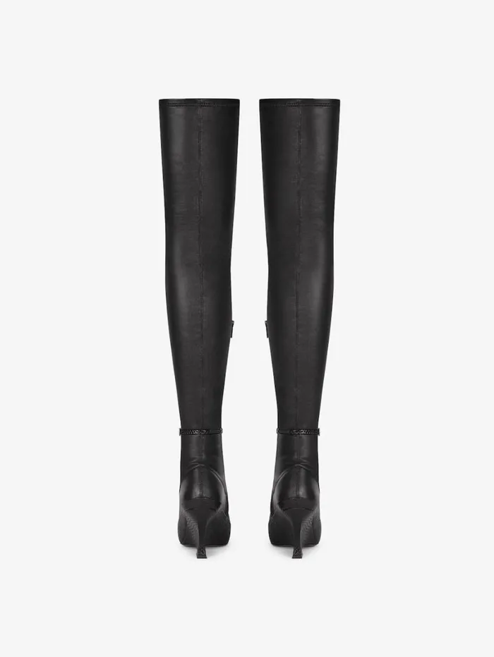 Givenchy Raven Overtheknee Boots In Leather And Ayers Black Women Boots and Booties Givenchy Raven Overtheknee Boots In Leather And Ayers Black Women Boots and Booties