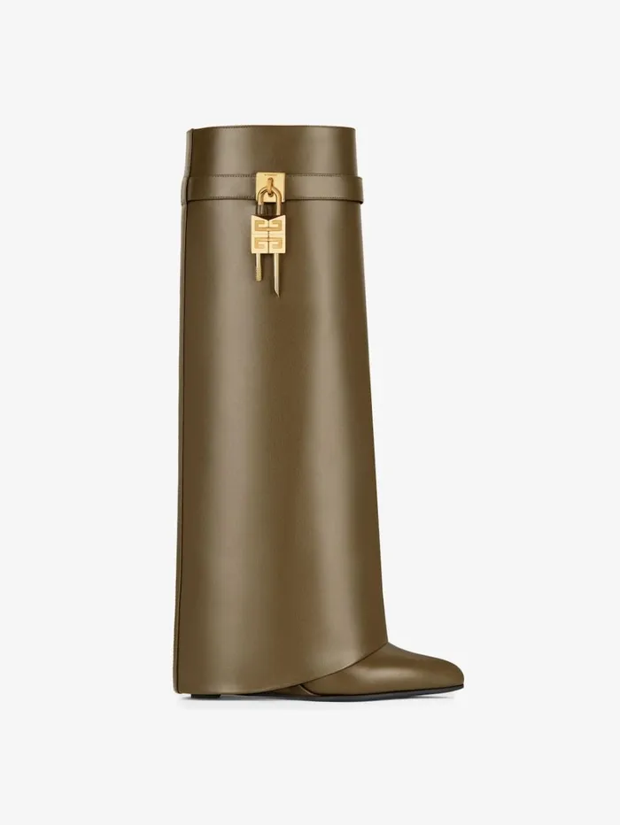 Givenchy Shark Lock Boots In Leather Dark Khaki Women Shark Lock