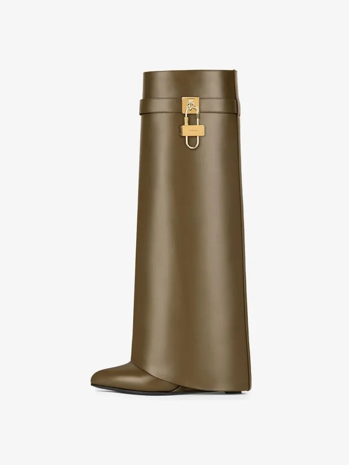 Givenchy Shark Lock Boots In Leather Dark Khaki Women Shark Lock Givenchy Shark Lock Boots In Leather Dark Khaki Women Shark Lock
