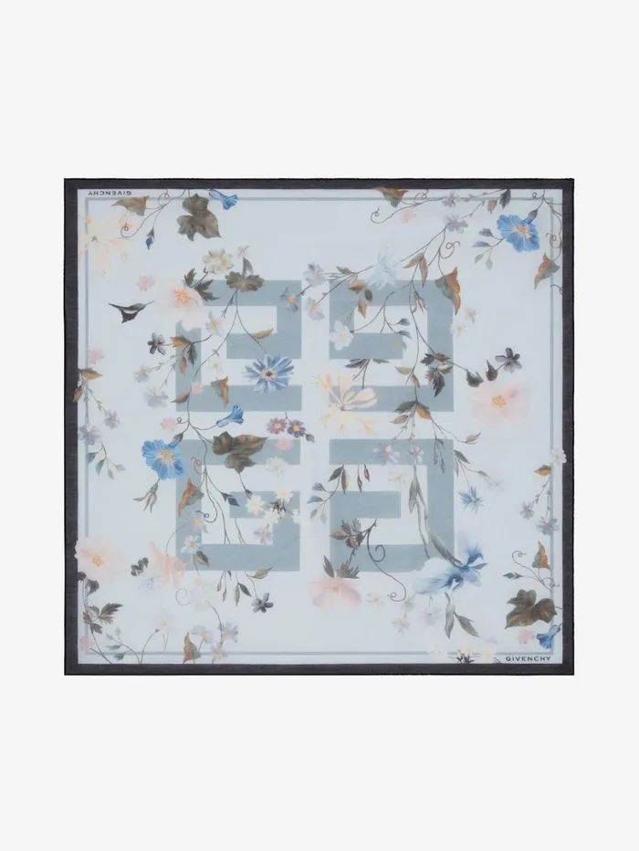 Givenchy Shawl In Silk And Cotton Jacquard With 4G Flowers Print Frost Women Scarves