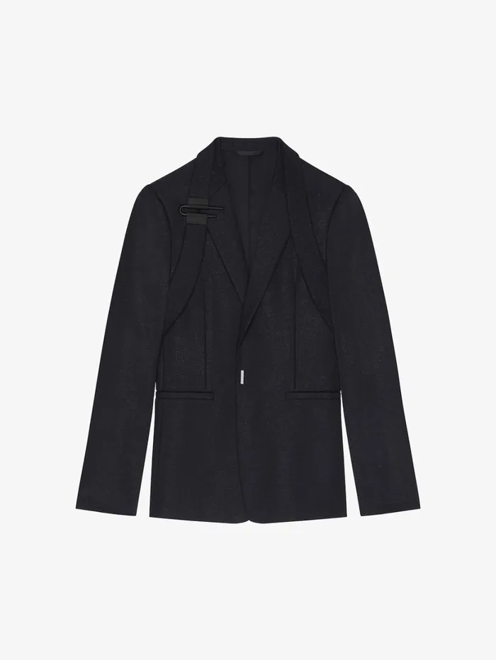 Givenchy Slim Fit Jacket In Wool And Lurex With ULock Harness Black Men Coats and Jackets