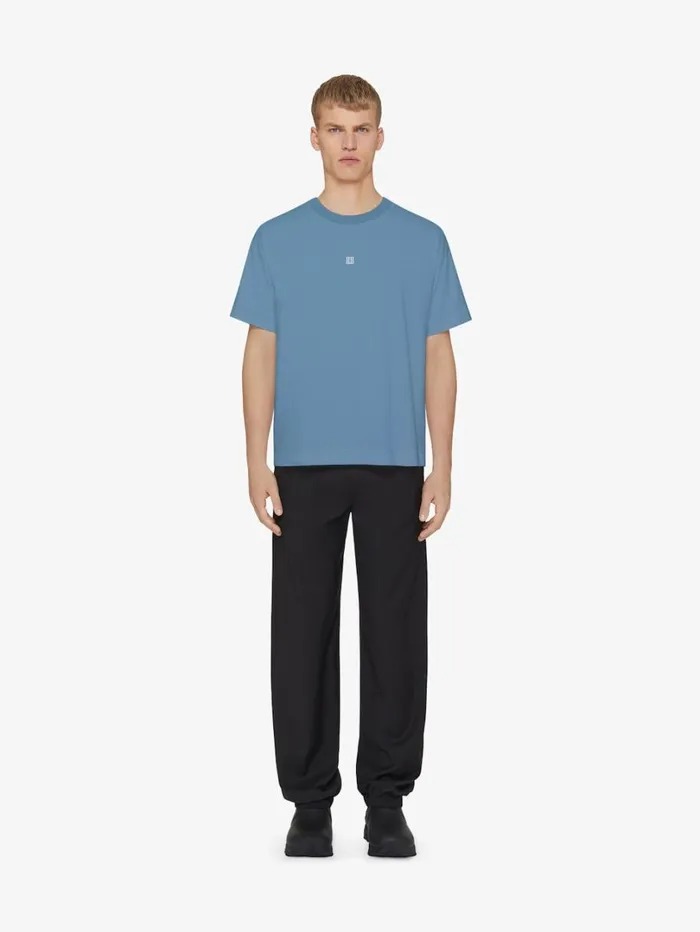 Givenchy Slim Fit Tshirt In Cotton With 4G Detail Bluewhite Men TShirts