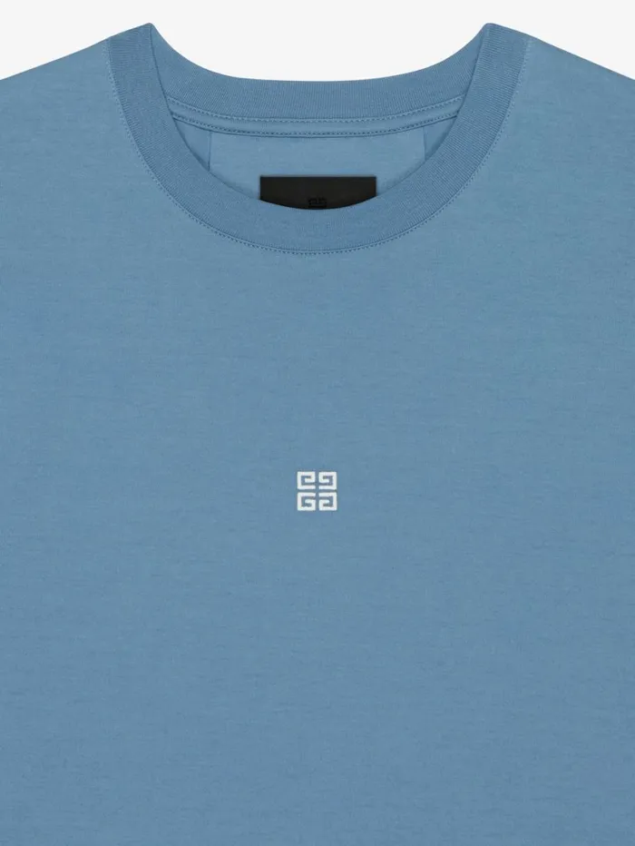 Givenchy Slim Fit Tshirt In Cotton With 4G Detail Bluewhite Men TShirts