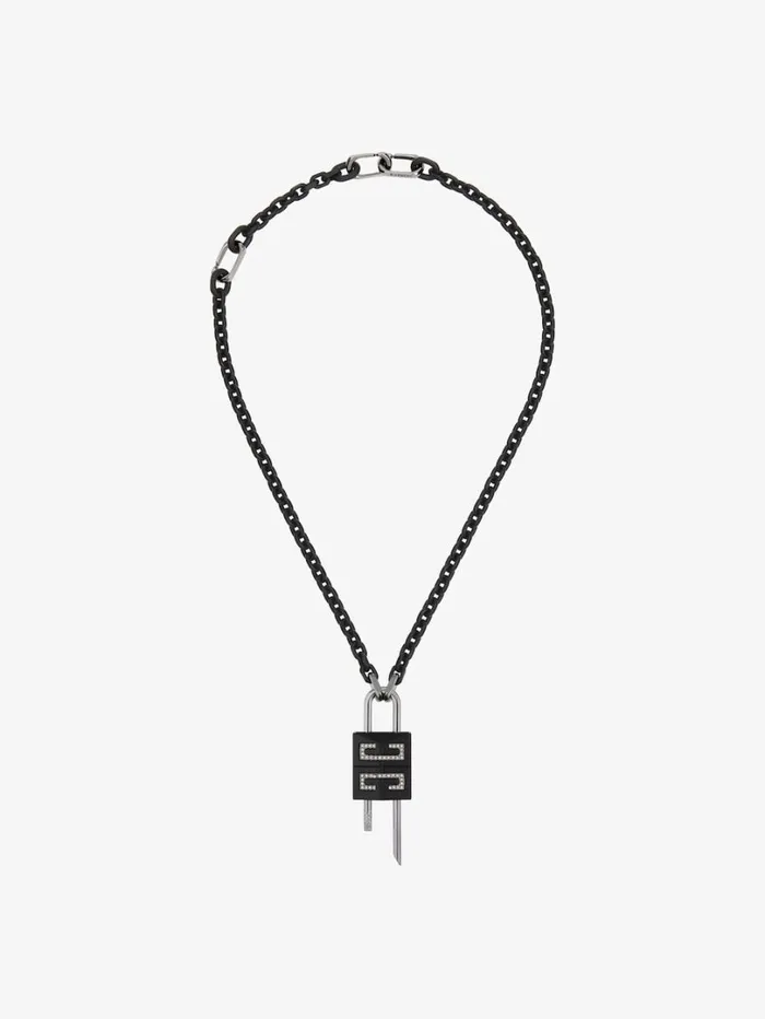 Givenchy Small Lock Necklace In Metal With Crystals Blacksilvery Men Jewelry