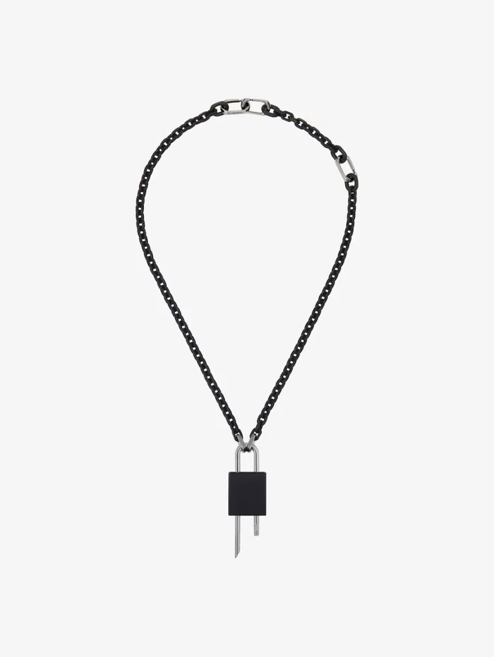 Givenchy Small Lock Necklace In Metal With Crystals Blacksilvery Men Jewelry Givenchy Small Lock Necklace In Metal With Crystals Blacksilvery Men Jewelry