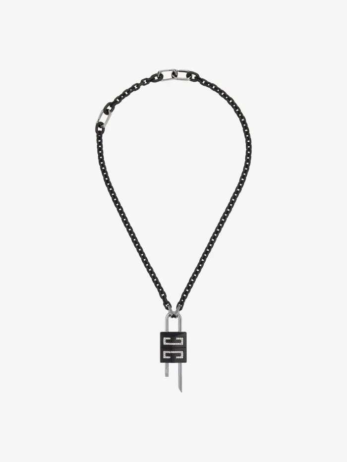 Givenchy Small Lock Necklace In Metal With Crystals Blacksilvery Men Jewelry Givenchy Small Lock Necklace In Metal With Crystals Blacksilvery Men Jewelry