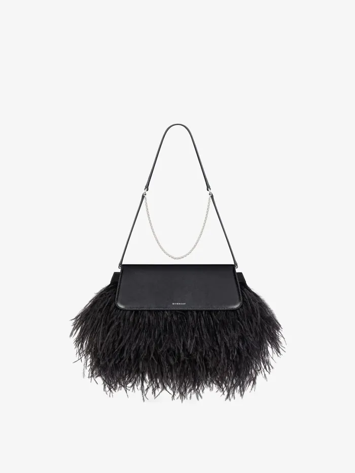 Givenchy Voyou Clutch Bag In Leather And Feathers Black Women Shoulder Bags
