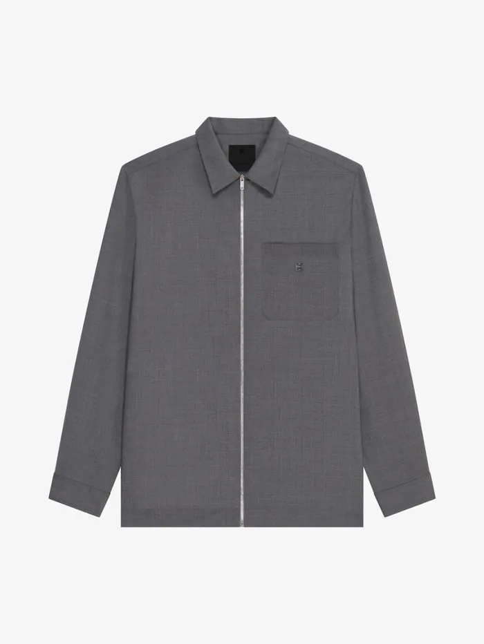 Givenchy Zipped Shirt In Wool Medium Grey Men Shirts