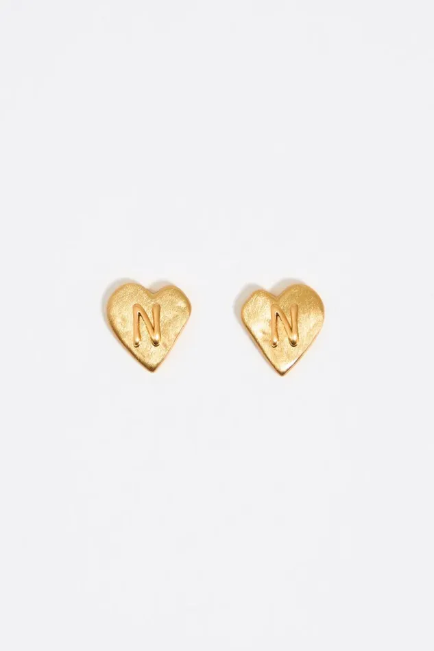 Gold Heart Letter N Earrings Gold Women Bimba Y Lola Alphabet