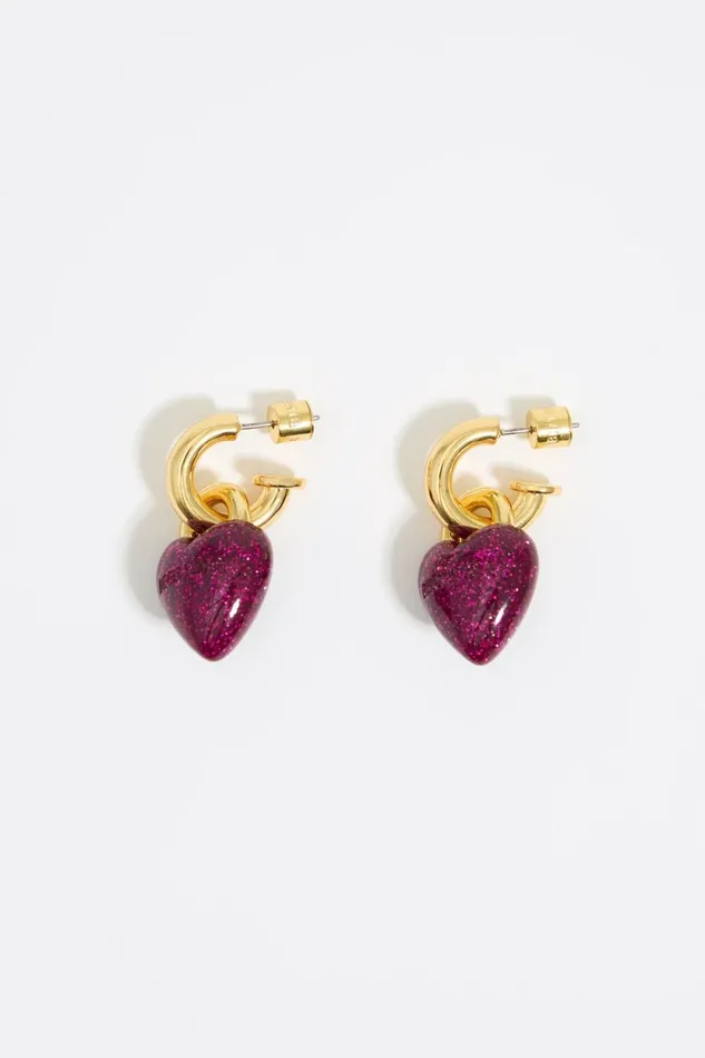 Heart Hoop Earrings With Fuchsia Glitter Candy Pink Women Bimba Y Lola Jewelry
