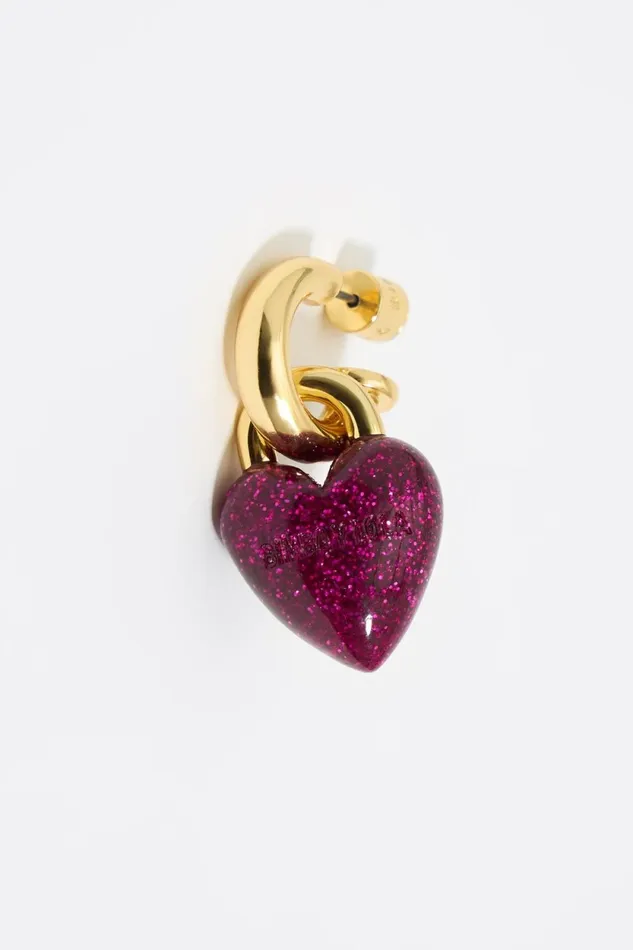 Heart Hoop Earrings With Fuchsia Glitter Candy Pink Women Bimba Y Lola Jewelry Heart Hoop Earrings With Fuchsia Glitter Candy Pink Women Bimba Y Lola Jewelry