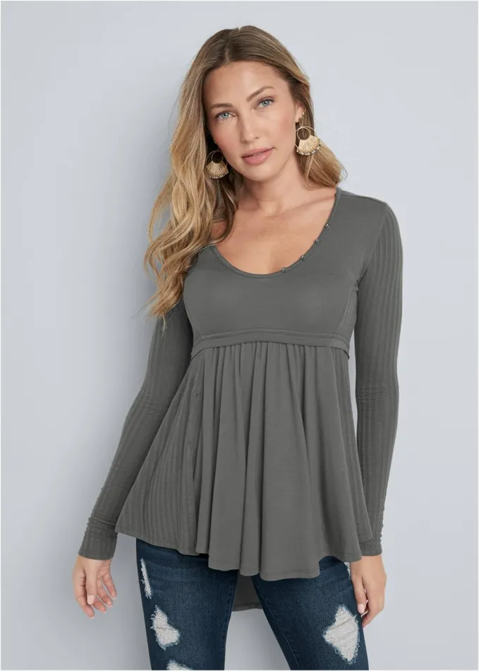 Highlow Ribbed Casual Top Dark Grey Women VENUS Casual Tops