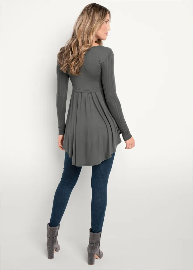 Highlow Ribbed Casual Top Dark Grey Women VENUS Casual Tops