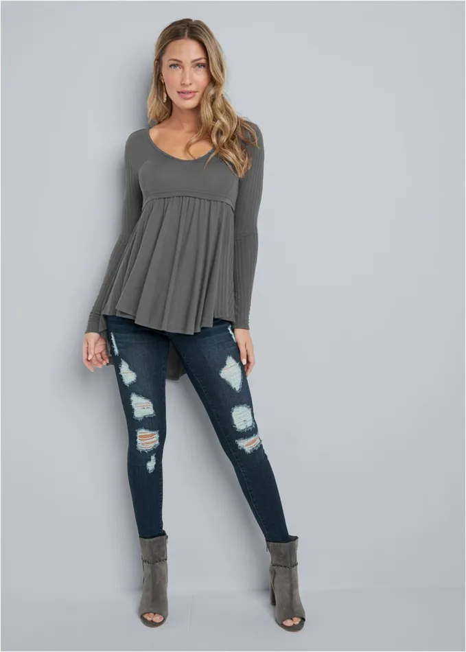 Highlow Ribbed Casual Top Dark Grey Women VENUS Casual Tops