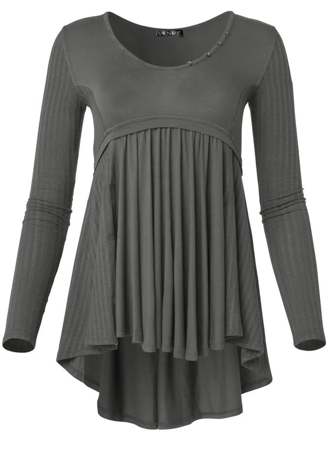 Highlow Ribbed Casual Top Dark Grey Women VENUS Casual Tops