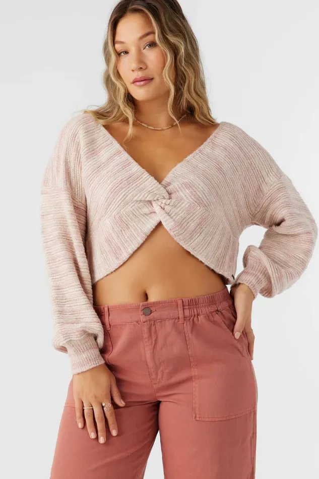 HILLSIDE STRIPE TWIST FRONT TWOWAY SWEATER Rose Dust Women O039NEILL Clothing