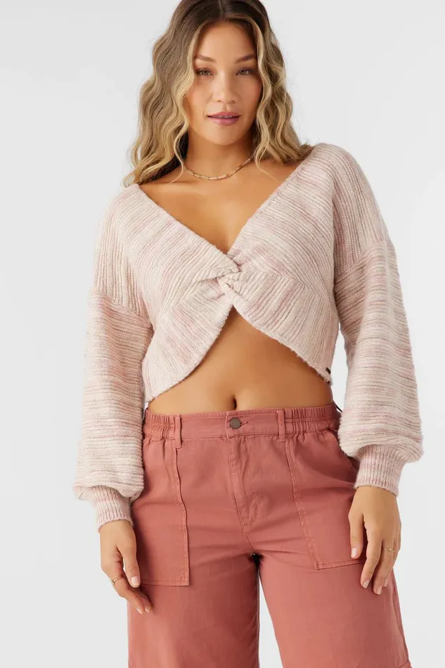 HILLSIDE STRIPE TWIST FRONT TWOWAY SWEATER Rose Dust Women O039NEILL Clothing