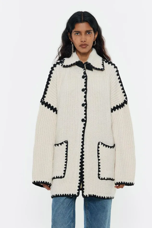Ivory Cotton Topstitched Cardigan Ivory Women Bimba Y Lola Knitwear