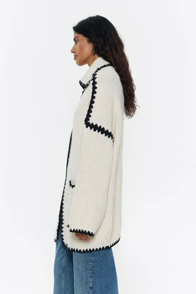 Ivory Cotton Topstitched Cardigan Ivory Women Bimba Y Lola Knitwear Ivory Cotton Topstitched Cardigan Ivory Women Bimba Y Lola Knitwear