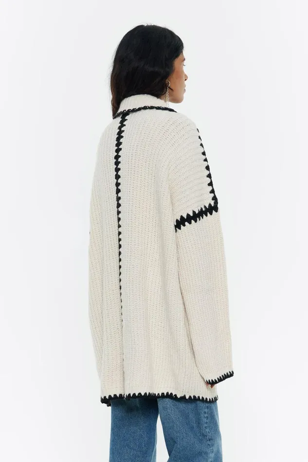 Ivory Cotton Topstitched Cardigan Ivory Women Bimba Y Lola Knitwear Ivory Cotton Topstitched Cardigan Ivory Women Bimba Y Lola Knitwear