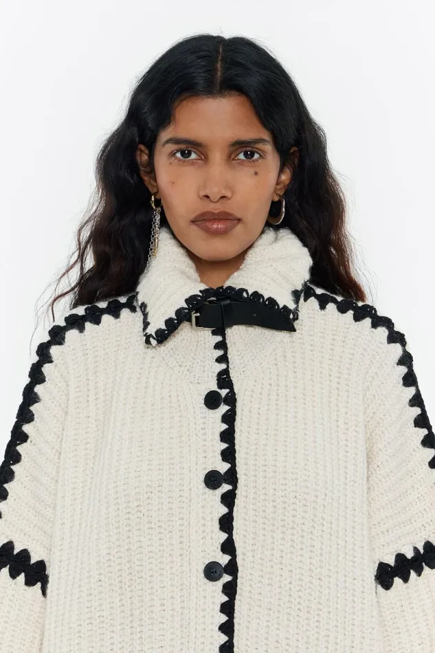 Ivory Cotton Topstitched Cardigan Ivory Women Bimba Y Lola Knitwear Ivory Cotton Topstitched Cardigan Ivory Women Bimba Y Lola Knitwear