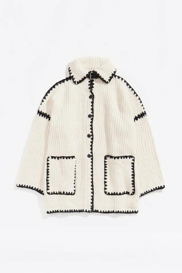 Ivory Cotton Topstitched Cardigan Ivory Women Bimba Y Lola Knitwear Ivory Cotton Topstitched Cardigan Ivory Women Bimba Y Lola Knitwear