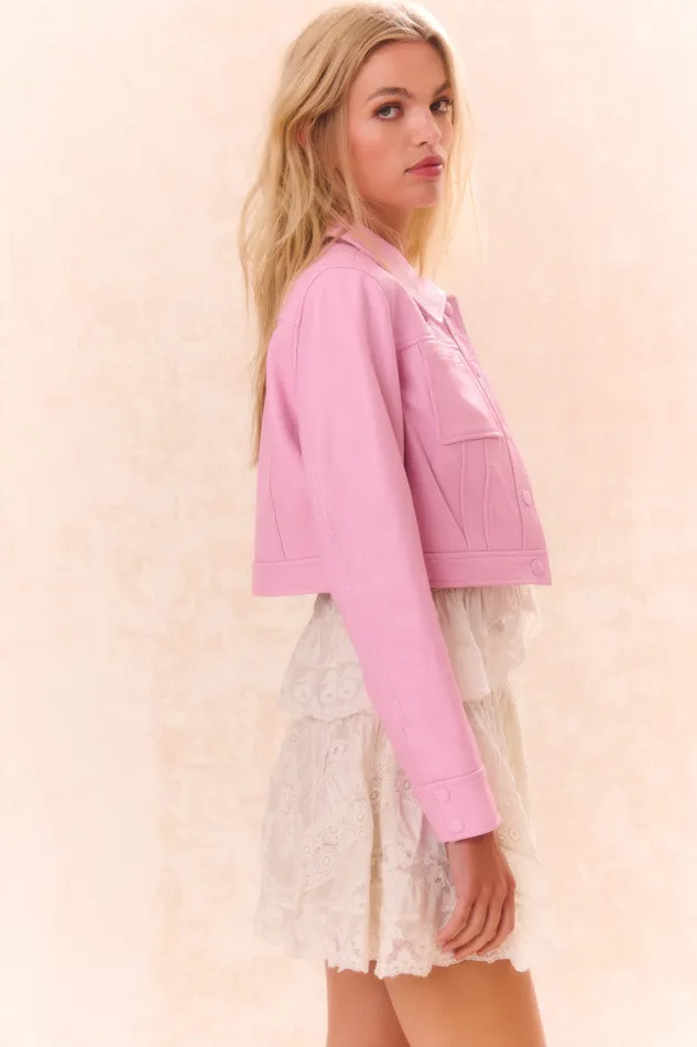 Jackets and Coats Women LoveShackFancy Crayton Leather Jacket Pirouette Pink