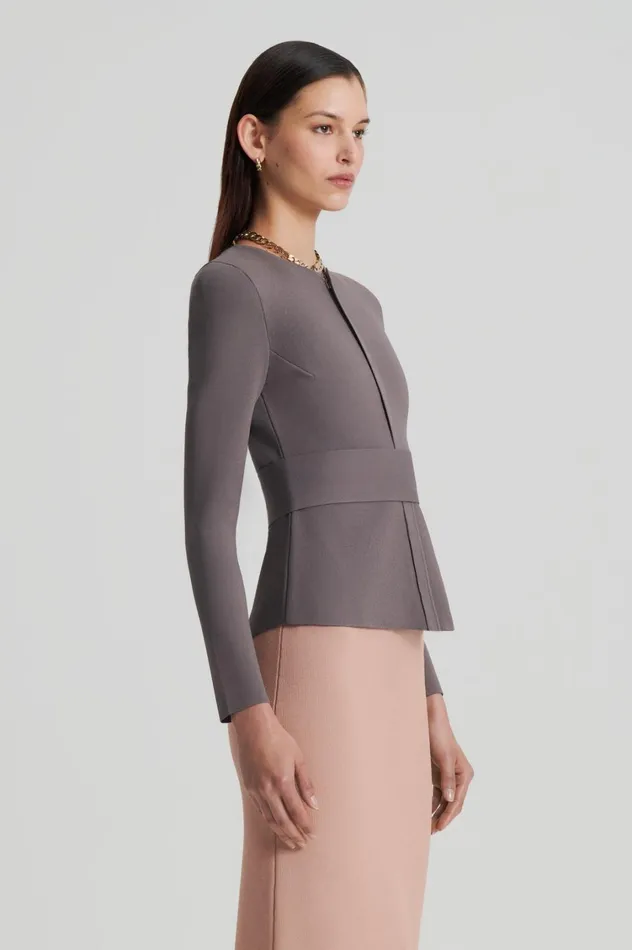 Jackets Women Scanlan Theodore CREPE KNIT CURVED HEM JACKET Torba Jackets Women Scanlan Theodore CREPE KNIT CURVED HEM JACKET Torba