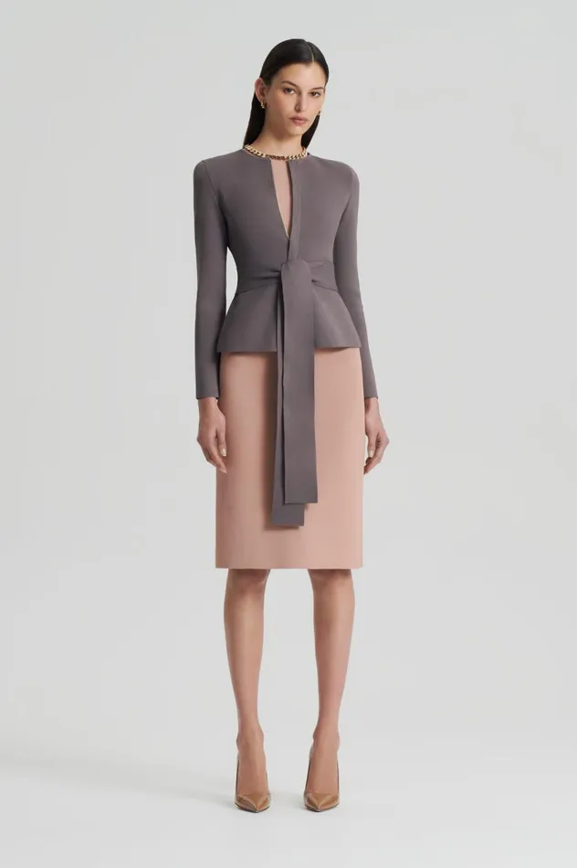 Jackets Women Scanlan Theodore CREPE KNIT CURVED HEM JACKET Torba Jackets Women Scanlan Theodore CREPE KNIT CURVED HEM JACKET Torba