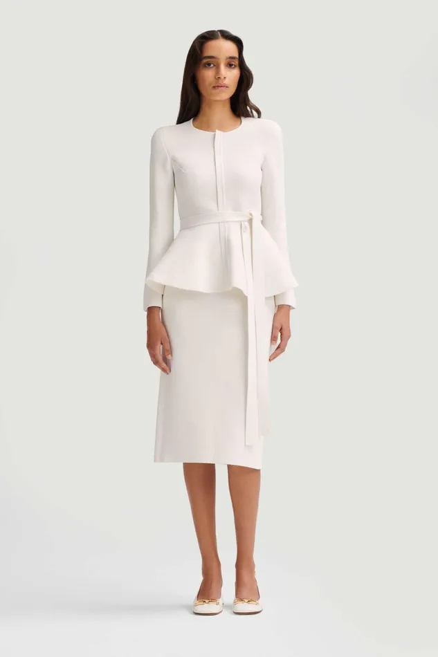 Jackets Women Scanlan Theodore CREPE KNIT RUFFLE JACKET White