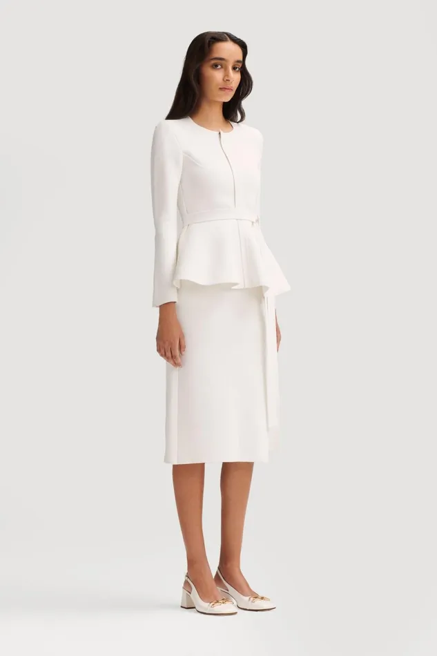 Jackets Women Scanlan Theodore CREPE KNIT RUFFLE JACKET White Jackets Women Scanlan Theodore CREPE KNIT RUFFLE JACKET White