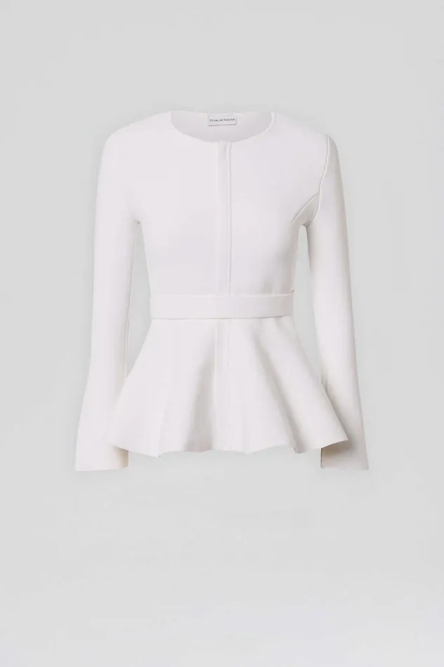 Jackets Women Scanlan Theodore CREPE KNIT RUFFLE JACKET White Jackets Women Scanlan Theodore CREPE KNIT RUFFLE JACKET White