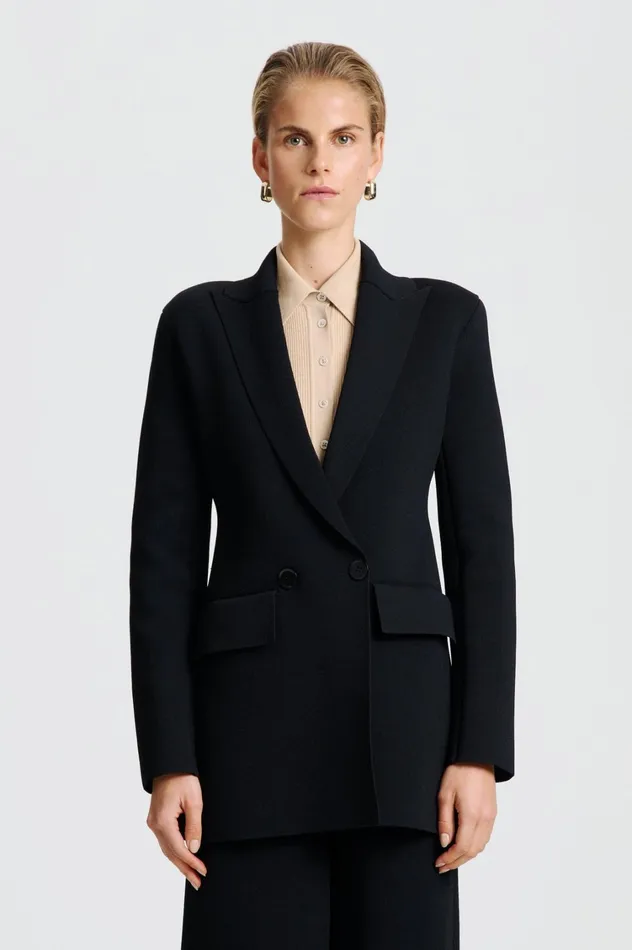 Jackets Women Scanlan Theodore CREPE KNIT TAILORED BLAZER Black Jackets Women Scanlan Theodore CREPE KNIT TAILORED BLAZER Black