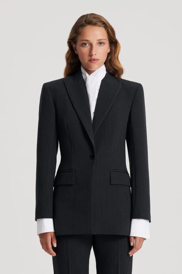 Jackets Women Scanlan Theodore TAILORED STRIPE JACKET Charcoal Jackets Women Scanlan Theodore TAILORED STRIPE JACKET Charcoal