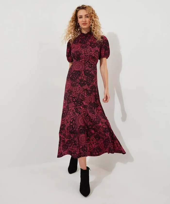 Joe Browns Petite Collection Women Lovely Lace Print Jersey Dress Pink