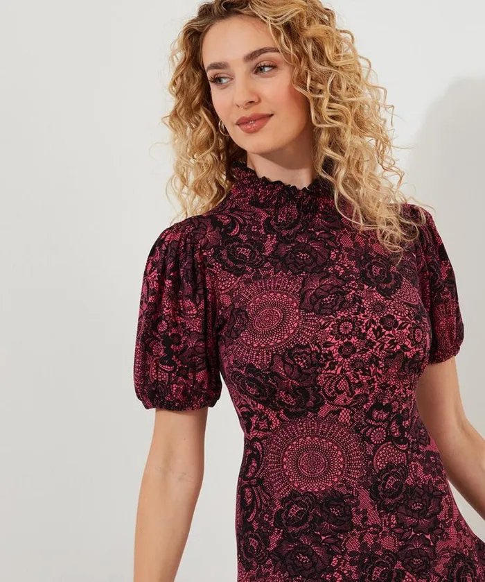 Joe Browns Petite Collection Women Lovely Lace Print Jersey Dress Pink Joe Browns Petite Collection Women Lovely Lace Print Jersey Dress Pink
