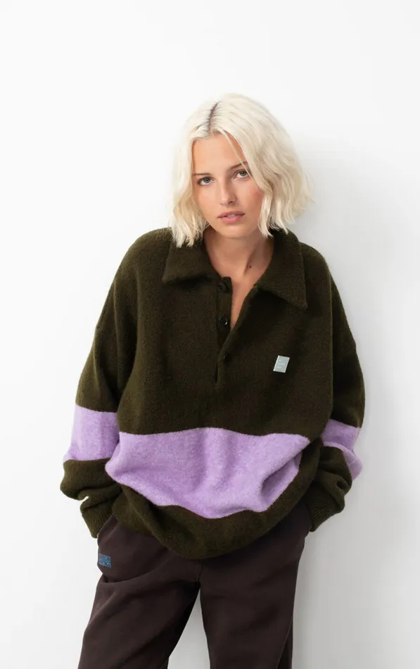 Jumper Gylson Khaki Striped Lilac Melange WomenMen American Vintage Jumpers and Cardigans Jumper Gylson Khaki Striped Lilac Melange WomenMen American Vintage Jumpers and Cardigans