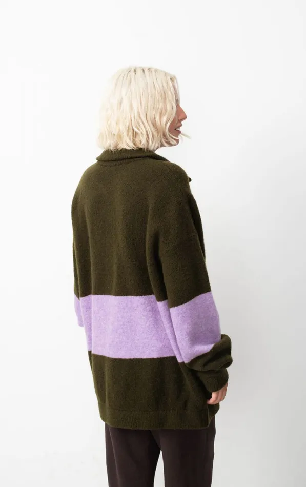 Jumper Gylson Khaki Striped Lilac Melange WomenMen American Vintage Jumpers and Cardigans Jumper Gylson Khaki Striped Lilac Melange WomenMen American Vintage Jumpers and Cardigans