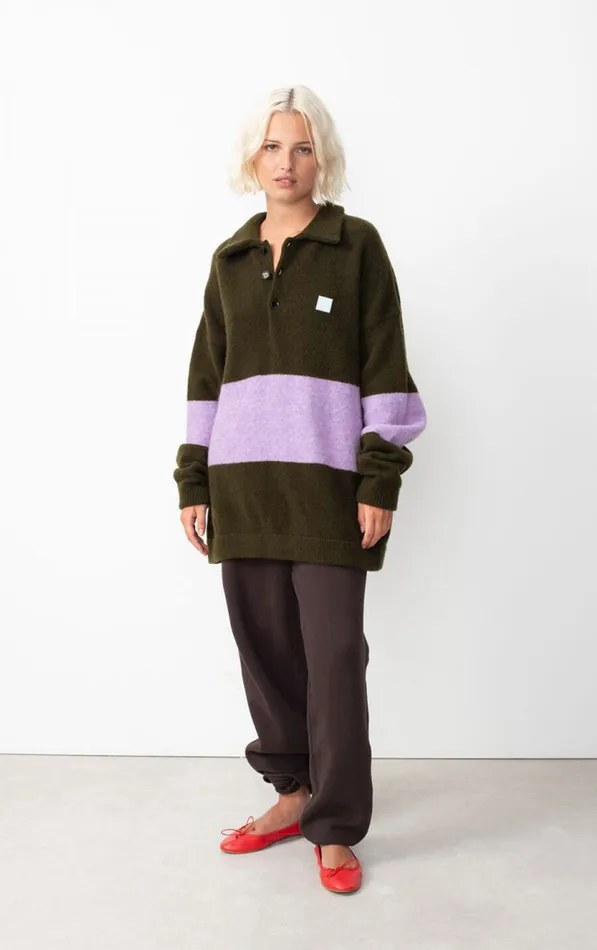 Jumper Gylson Khaki Striped Lilac Melange WomenMen American Vintage Jumpers and Cardigans Jumper Gylson Khaki Striped Lilac Melange WomenMen American Vintage Jumpers and Cardigans
