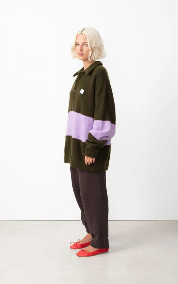 Jumper Gylson Khaki Striped Lilac Melange WomenMen American Vintage Jumpers and Cardigans Jumper Gylson Khaki Striped Lilac Melange WomenMen American Vintage Jumpers and Cardigans