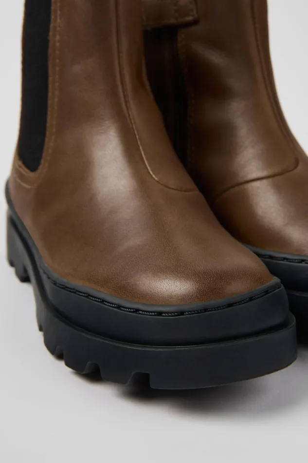 Kids Brutus Brown Leather Chelsea Boots For Kids Camper Boots