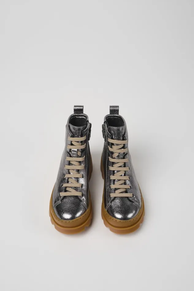 Kids Brutus Gray Leather Ankle Boots For Kids Camper Boots Kids Brutus Gray Leather Ankle Boots For Kids Camper Boots