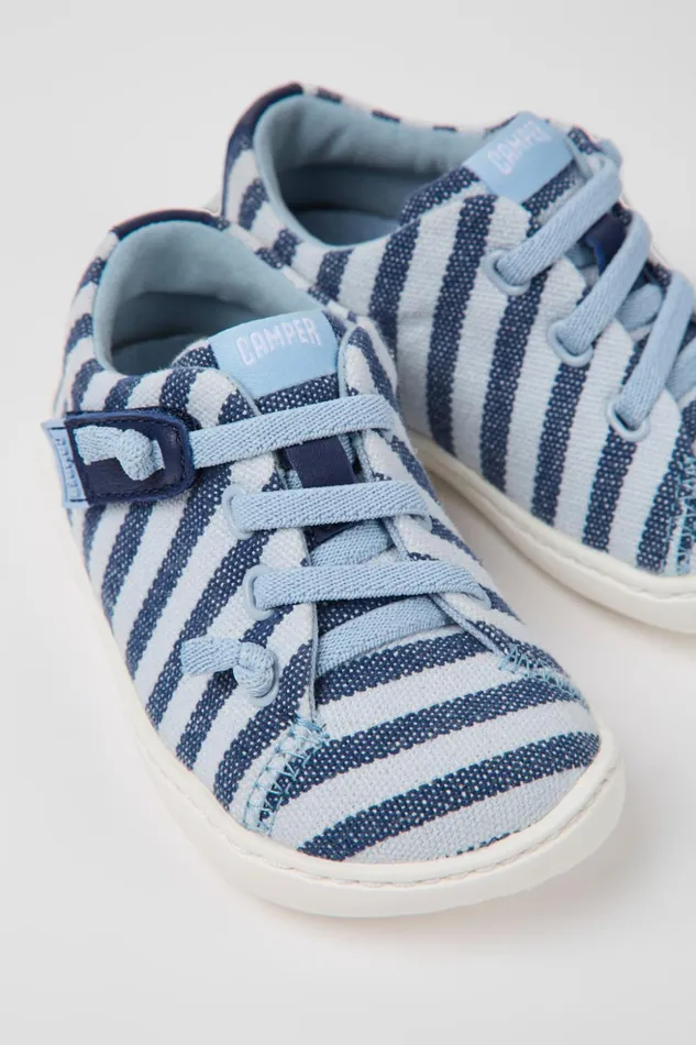 Kids Peu Blue Recycled Cotton Shoes For Kids Camper Hook And Loop