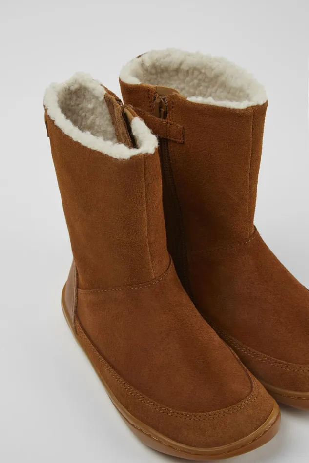 Kids Peu Brown Nubuck And Leather Boots Camper Boots