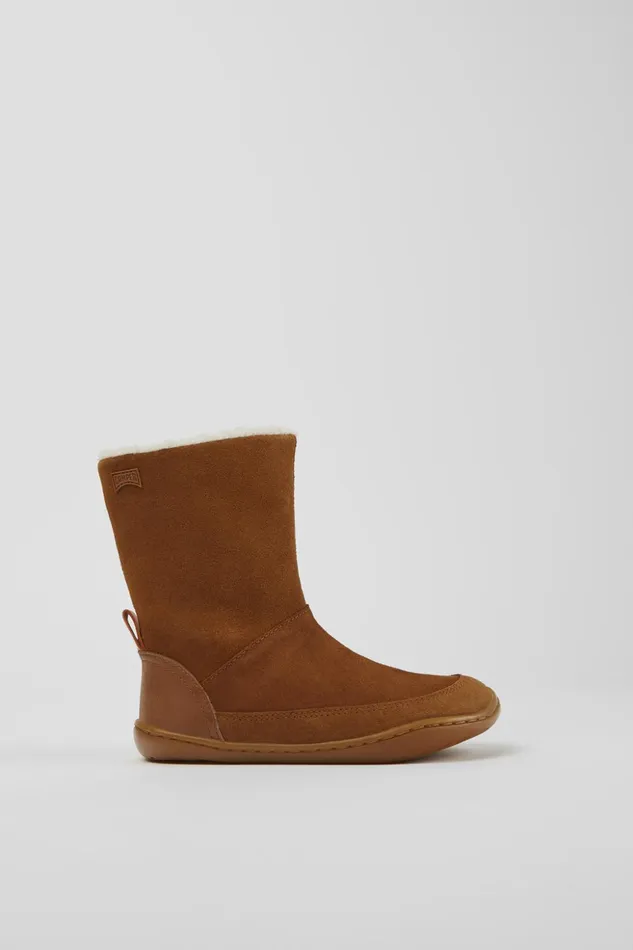Kids Peu Brown Nubuck And Leather Boots Camper Boots