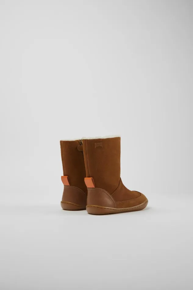 Kids Peu Brown Nubuck And Leather Boots Camper Boots