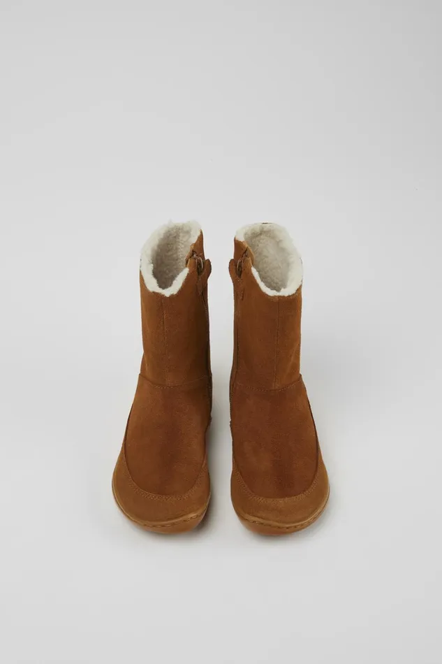 Kids Peu Brown Nubuck And Leather Boots Camper Boots